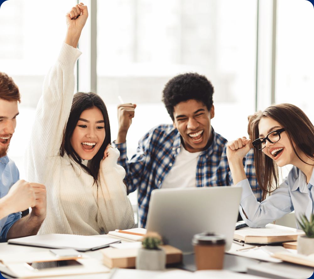 Happy WGU students celebrating after passing their OA exams